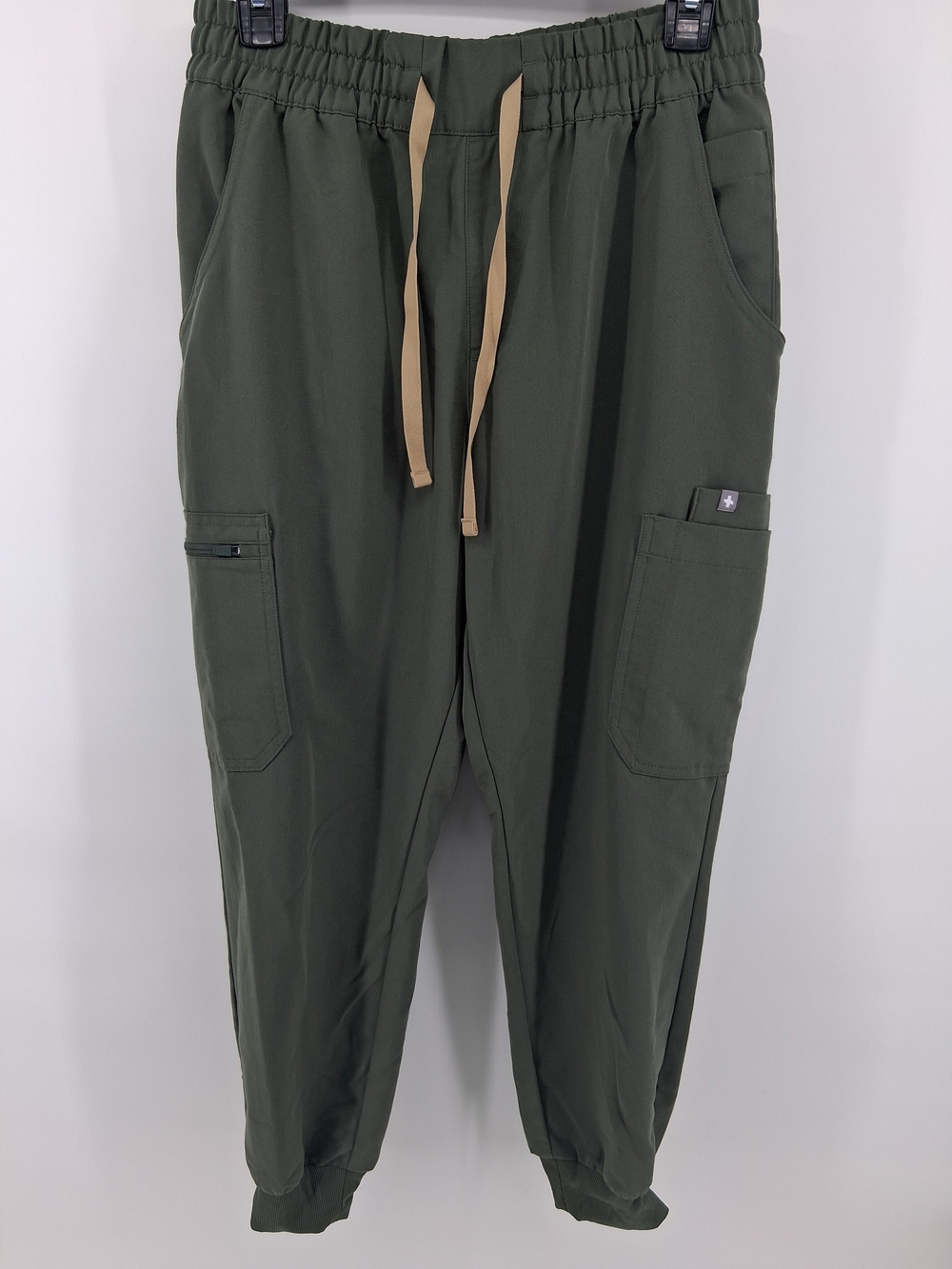 Figs Women Olive Green Cargo Jogger Pants with Tan Drawstring